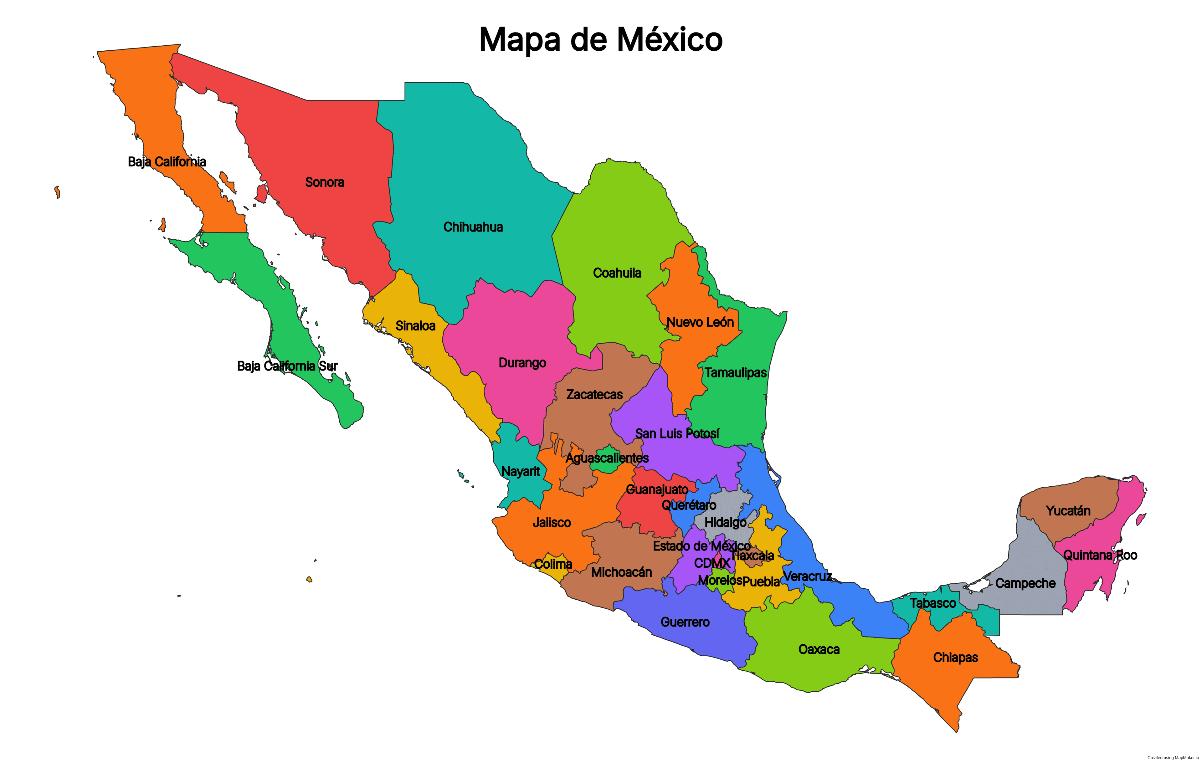 Carte Colorée du Mexique