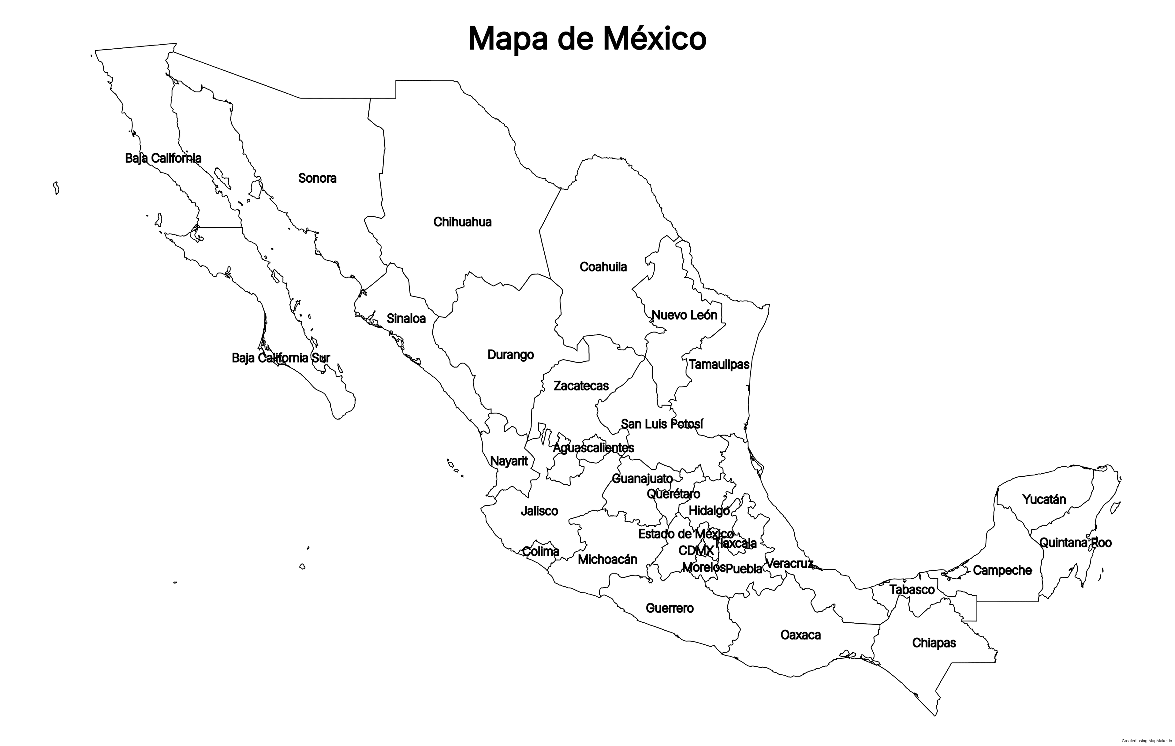 Carte du Mexique avec Noms des États